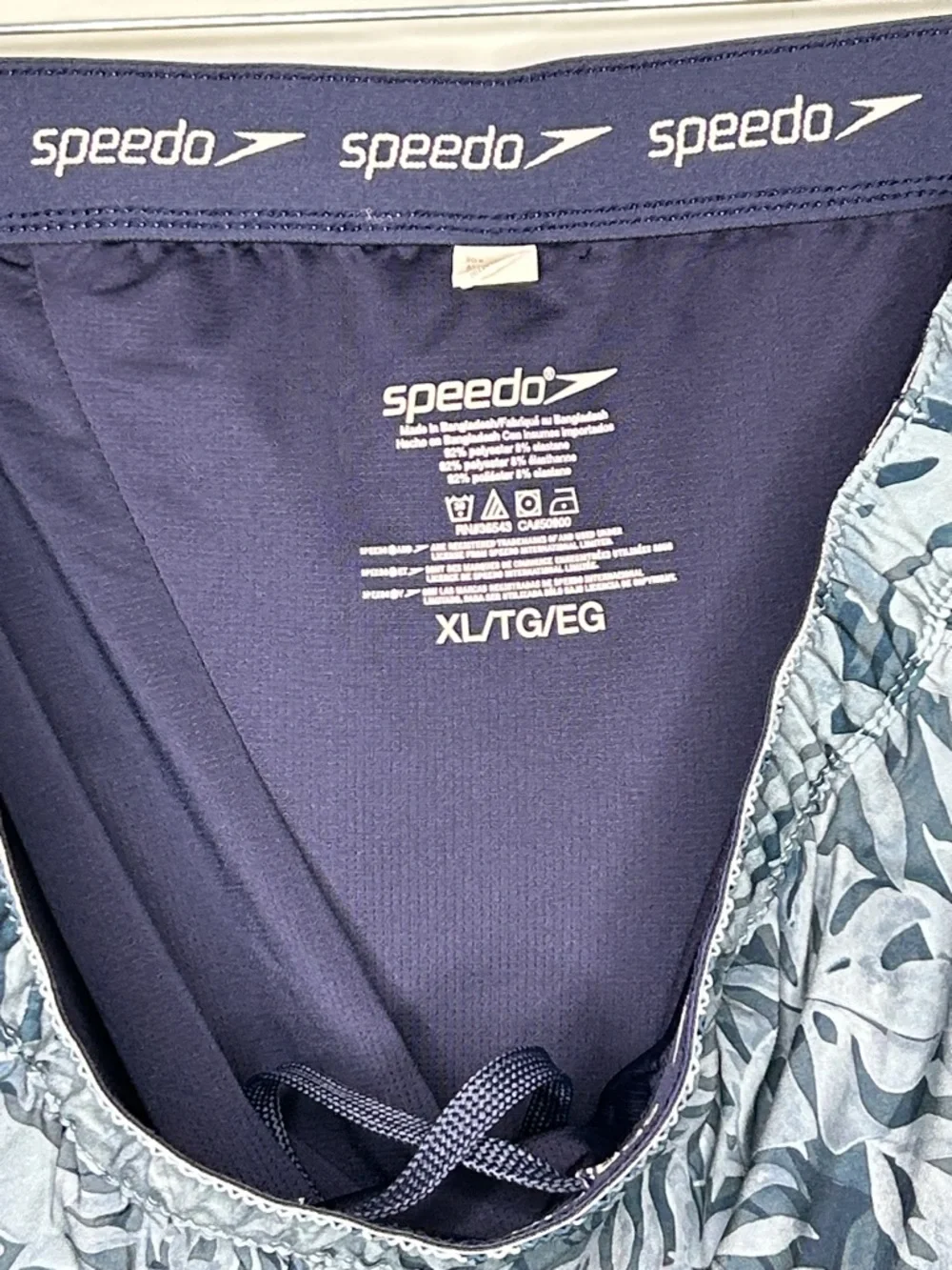 Speedo Navy and‎ Light Blue Tropical Print Swim Shorts with 2 in 1 Liner